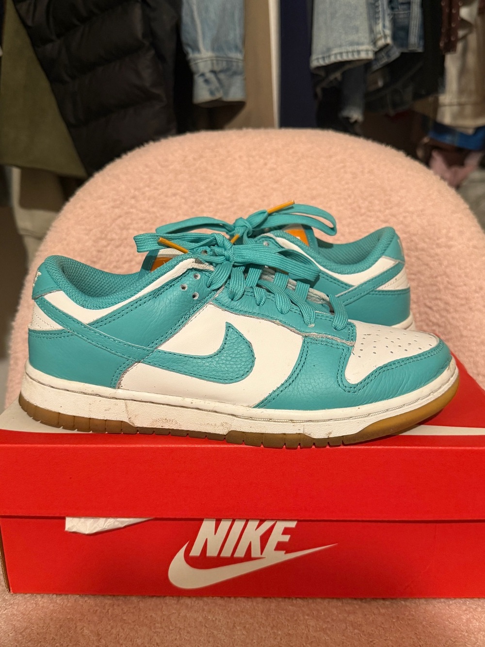 Nike Low Top Sneakers in Teal and White with Gum Sole